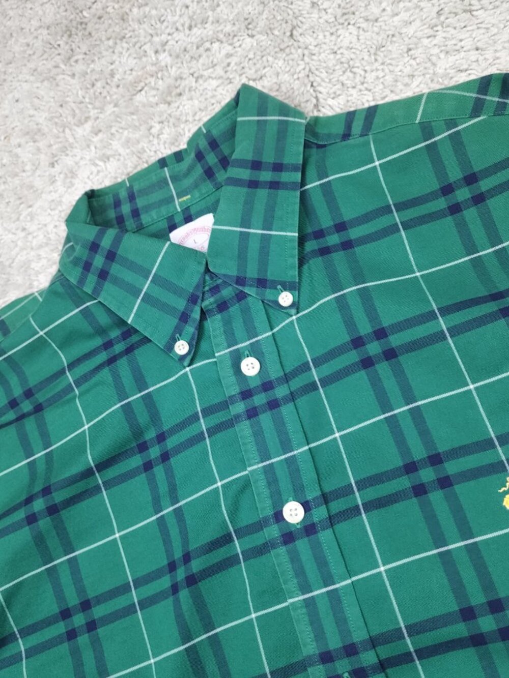 Brooks Brothers Button Down Shirt Mens Large L Green Oxford 100% Supima Made USA - Picture 3 of 6